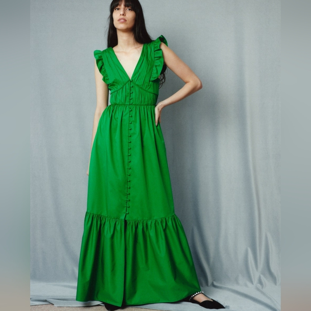 SELF-PORTRAIT 100% Cotton Short Sleeve Cut Out Back Tie Midi Dress - Picture 2 of 12